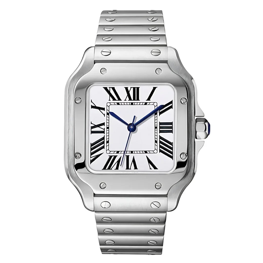 Sankos White de HW Design, reloj cuadrado de 38 mm con esfera blanca y números romanos