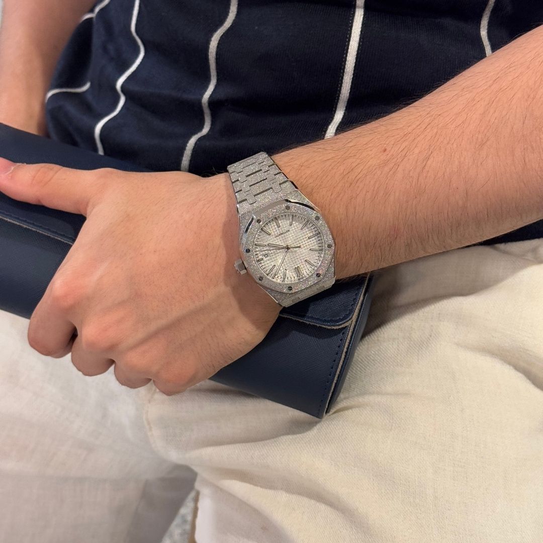 Royal Seikoak Diamond White de HW Design, reloj de caja integrada de 41 mm con esfera blanca, acero 316L y cristal de zafiro