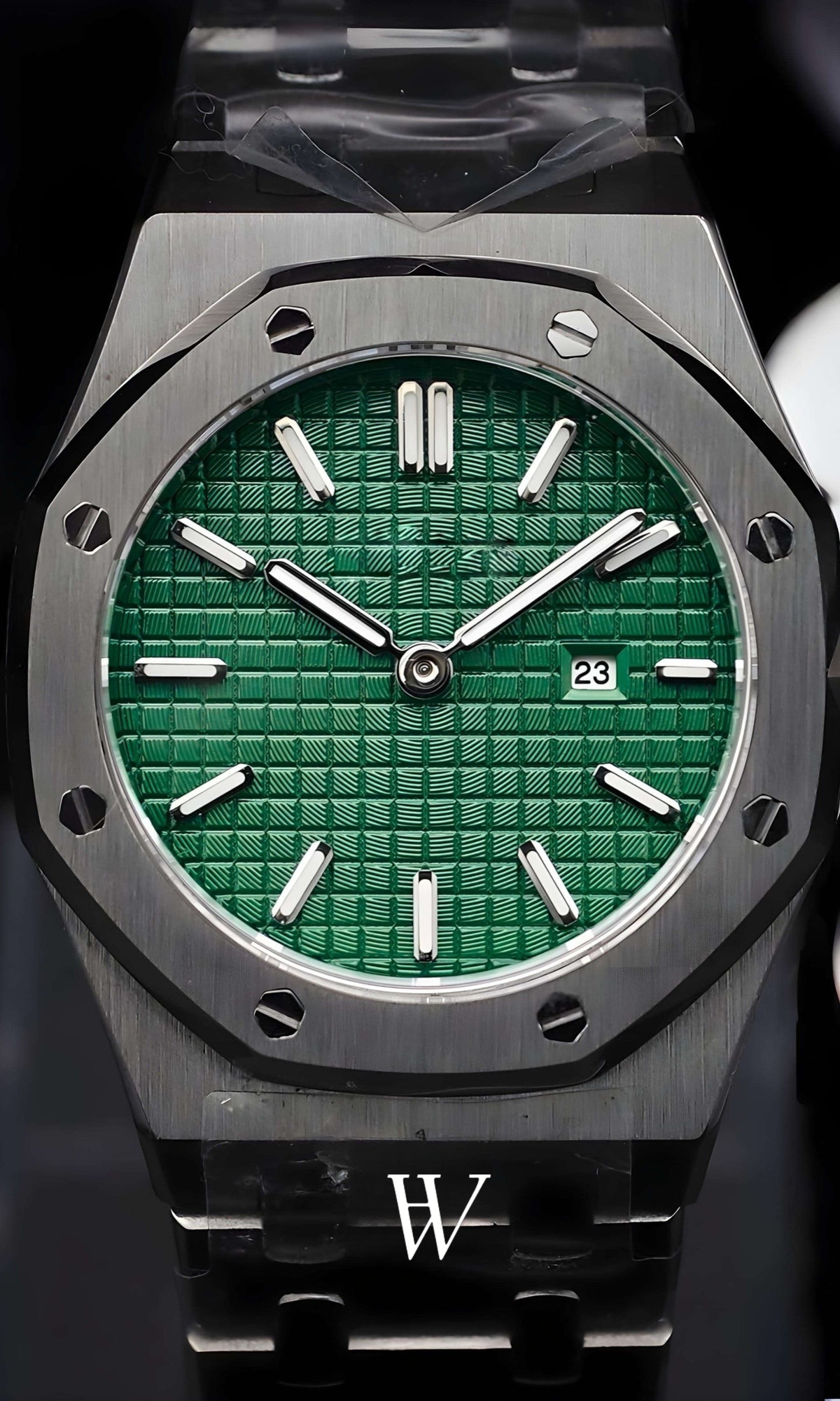 Lady Royal Seikoak Green de HW Design, reloj de caja integrada de 34 mm con esfera verde, acero 316L y cristal de zafiro
