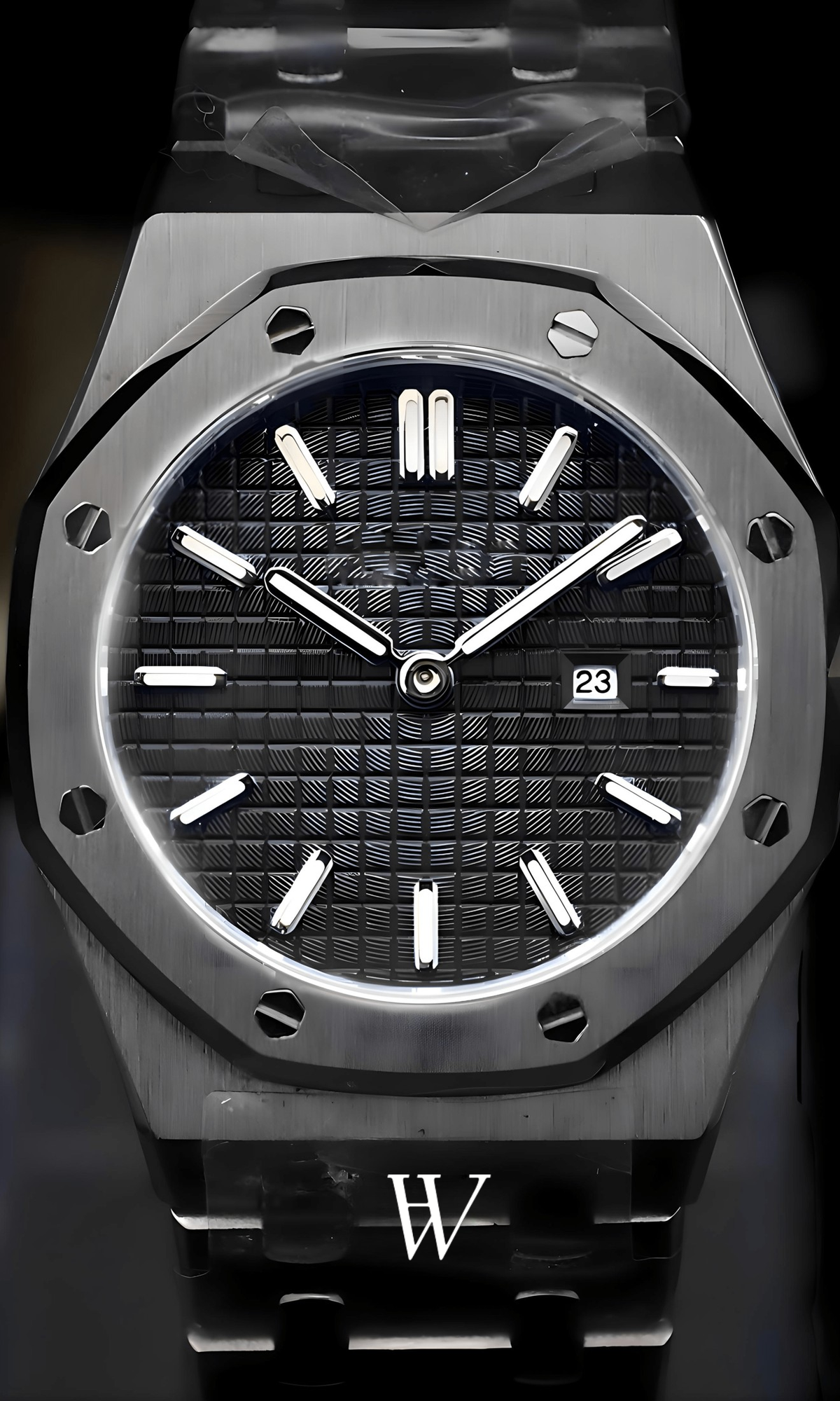 Lady Royal Seikoak Black de HW Design, reloj de caja integrada de 34 mm con esfera negra, acero 316L y cristal de zafiro