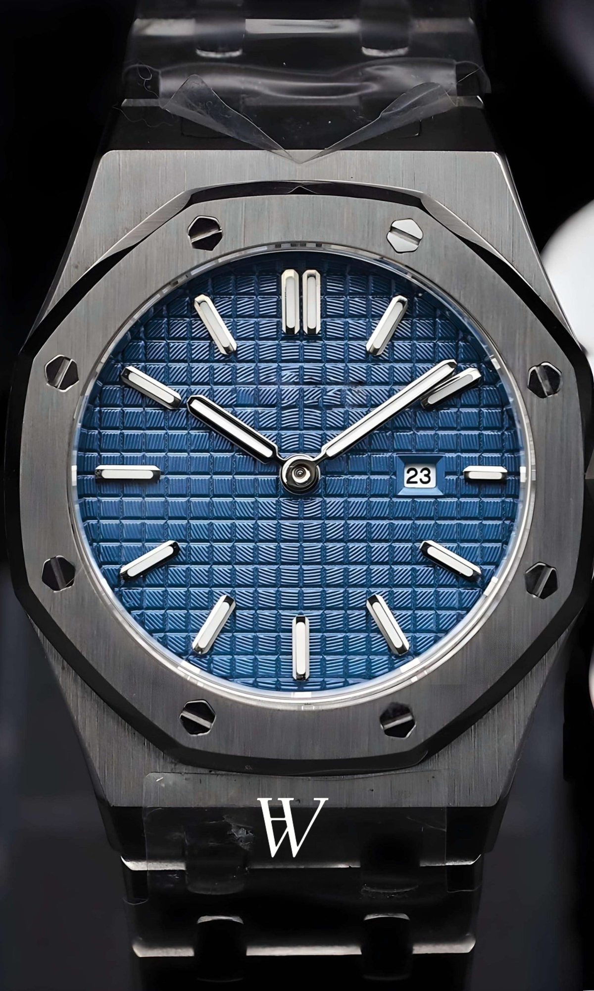Lady Royal Seikoak Blue de HW Design, reloj de caja integrada de 34 mm con esfera azul, acero 316L y cristal de zafiro