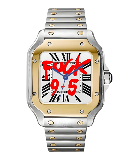 Sankos F**k 5-9 Two Tones de HW Design, reloj cuadrado de vestir de 38 mm bicolor en acero y oro, con cristal de zafiro