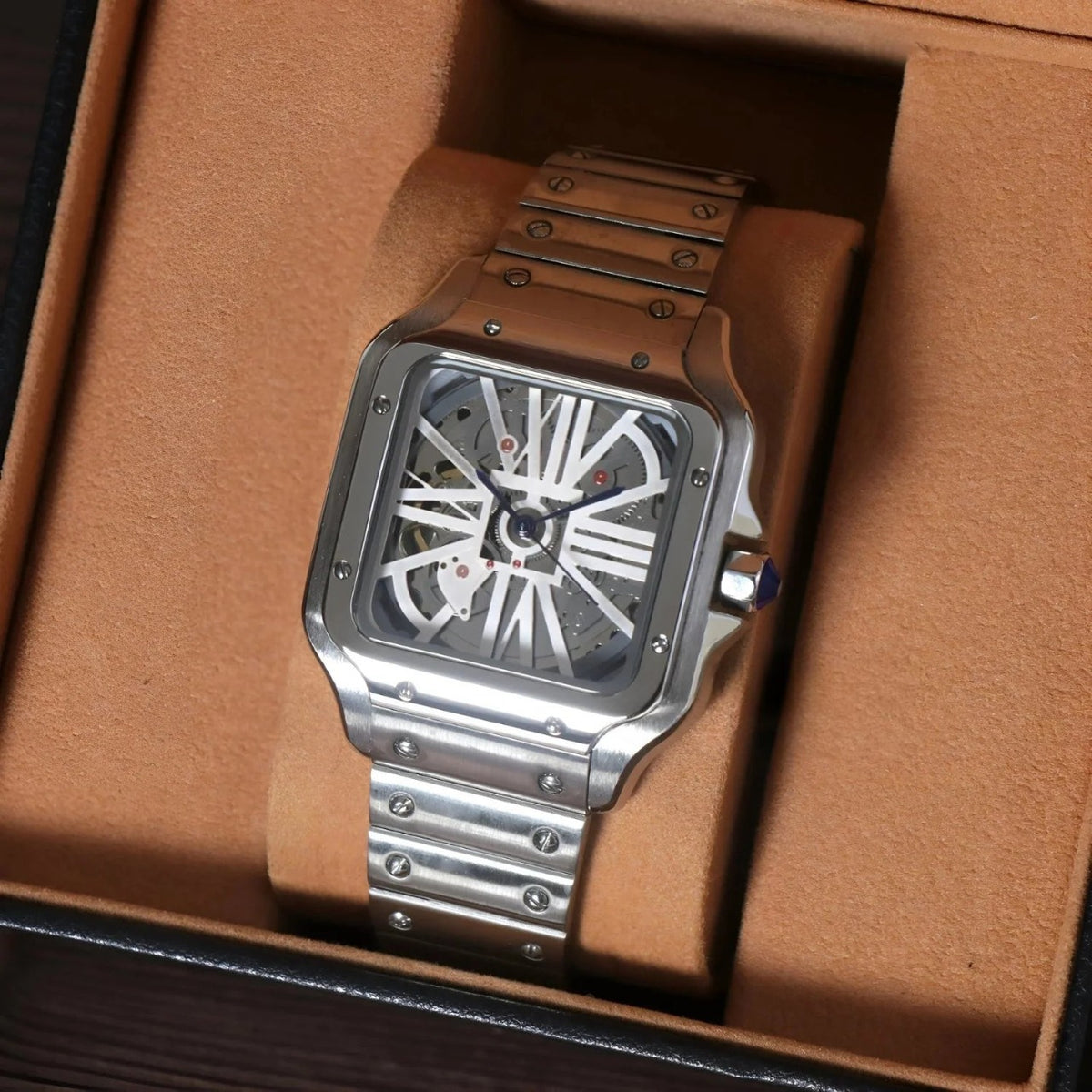 Sankos Skeleton de HW Design, reloj cuadrado de vestir tipo esqueleto de 38 mm con caja de acero 316L y cristal de zafiro