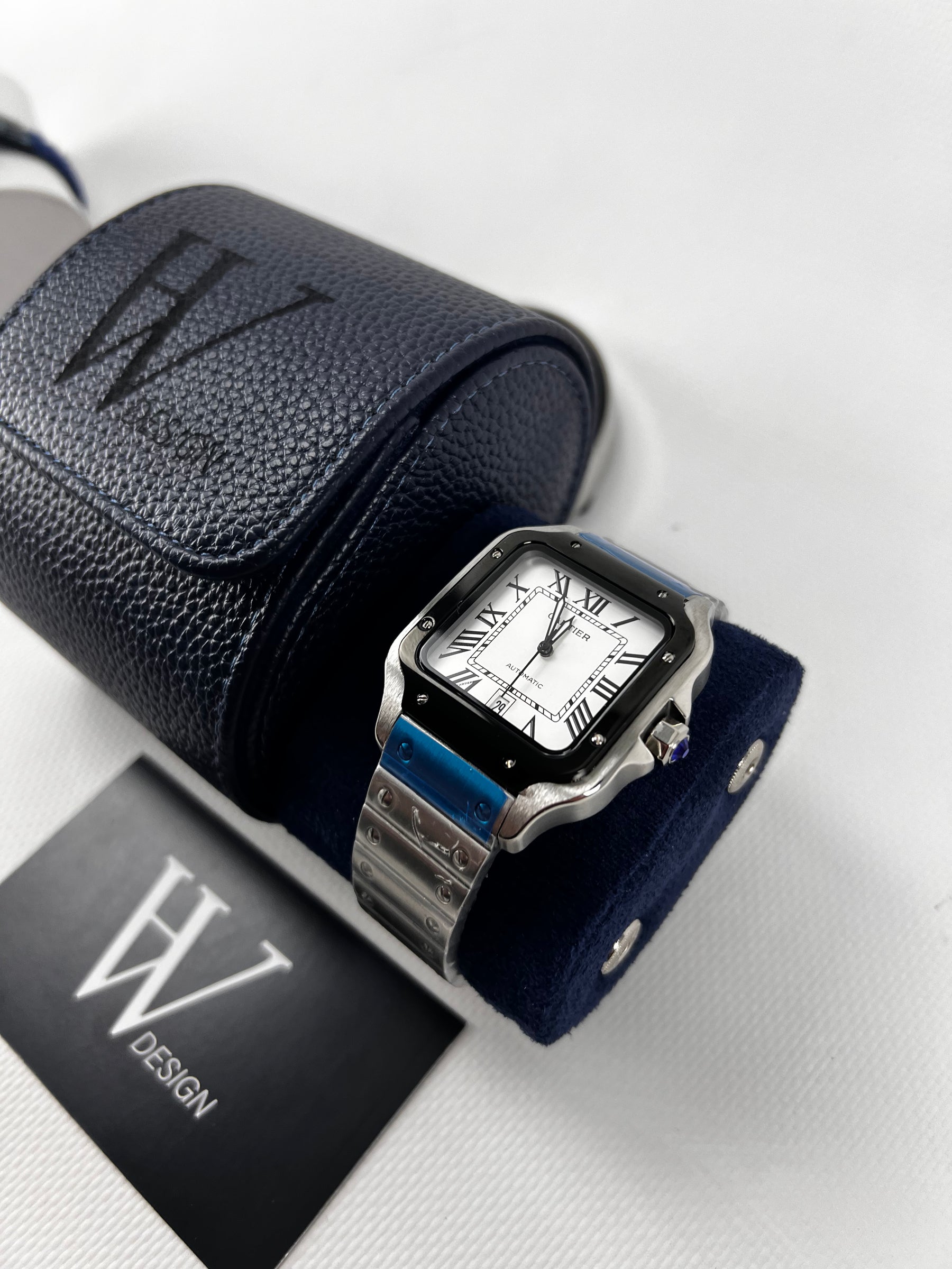 Sankos Panda de HW Design, reloj cuadrado de vestir de 38 mm con esfera blanca, caja de acero 316L y cristal de zafiro