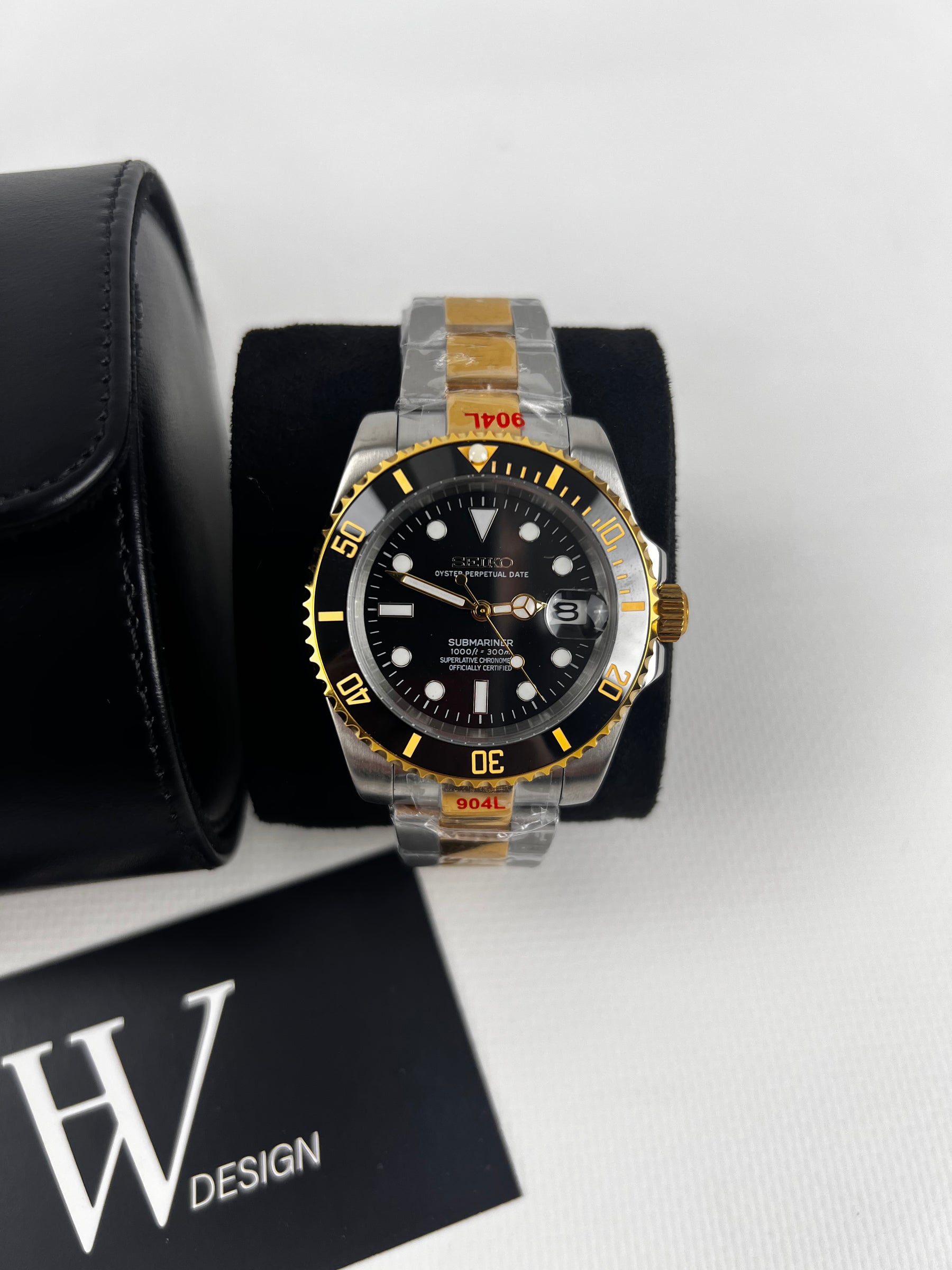 Seikmariner Two tones Black de HW Design, reloj diver de 40 mm con esfera negra, bicolor en acero y oro, con cristal de zafiro