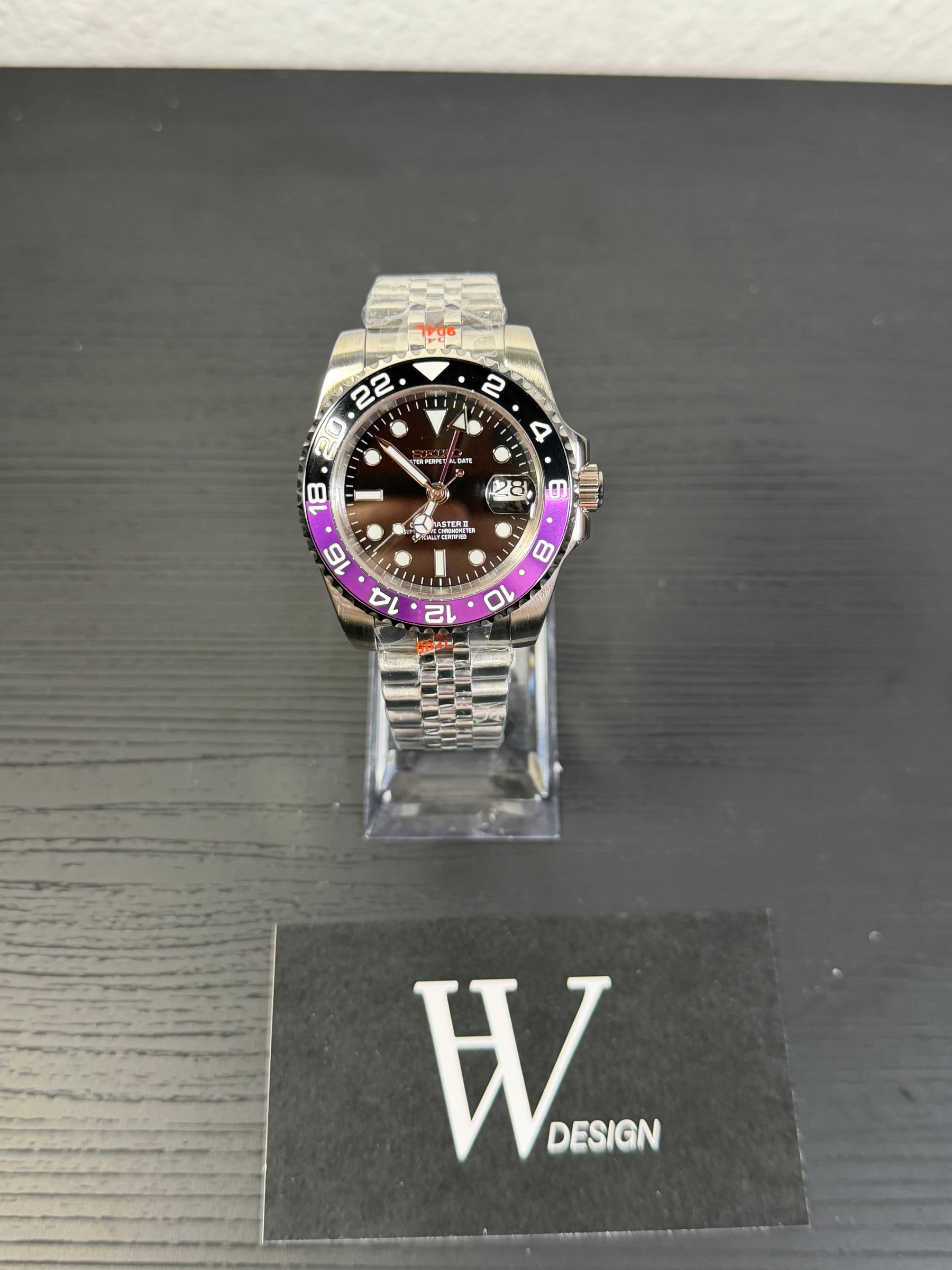 Seikmariner GMT Máster joker de HW Design, reloj diver GMT de 40 mm con esfera morada y verde, caja de acero 904L y cristal de zafiro