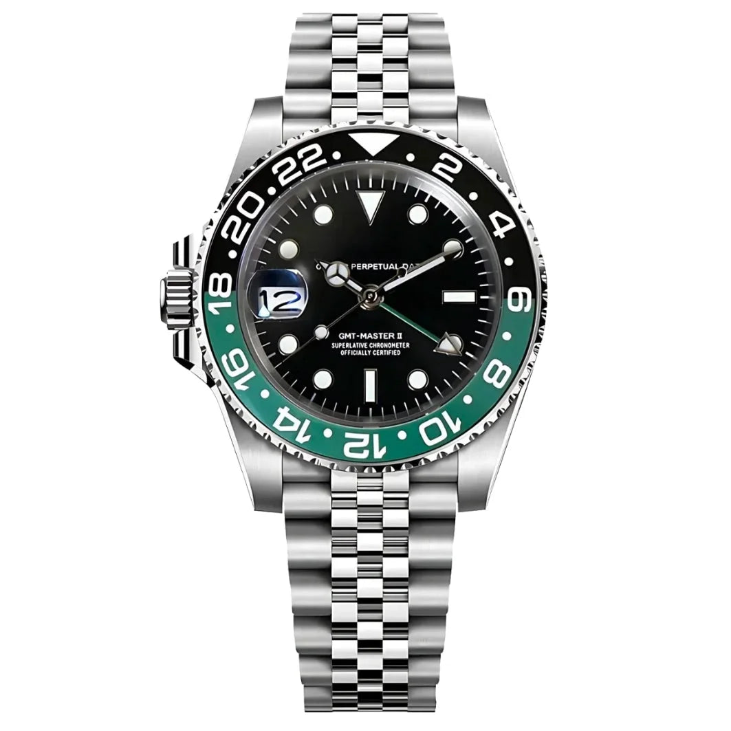 Seikmariner GMT Master Sprite de HW Design, reloj diver GMT de 40 mm con esfera negra y detalles en verde, caja de acero 904L