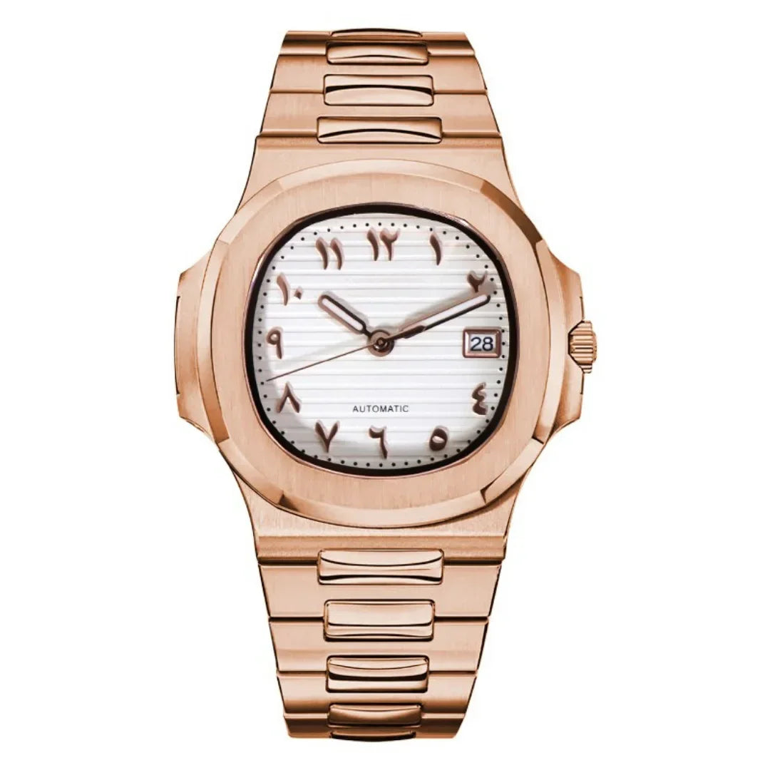 Nautiko Arabic White Rose Gold de HW Design, reloj de 42 mm con esfera blanca y detalles en oro rosa, caja de acero 316L y cristal de zafiro
