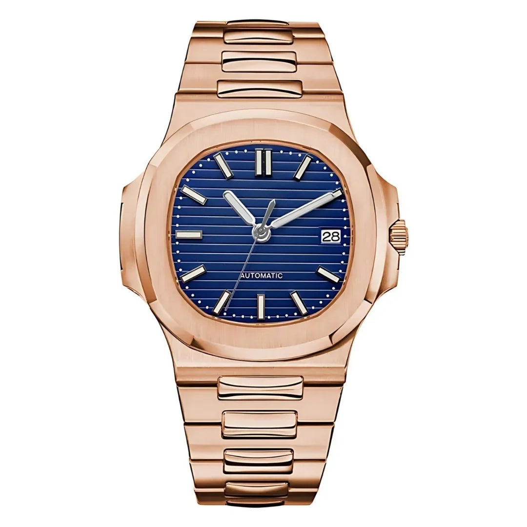 Nautiko Rose Gold Royal Blue de HW Design, reloj de 42 mm con esfera azul y detalles en oro rosa, caja de acero 316L y cristal de zafiro