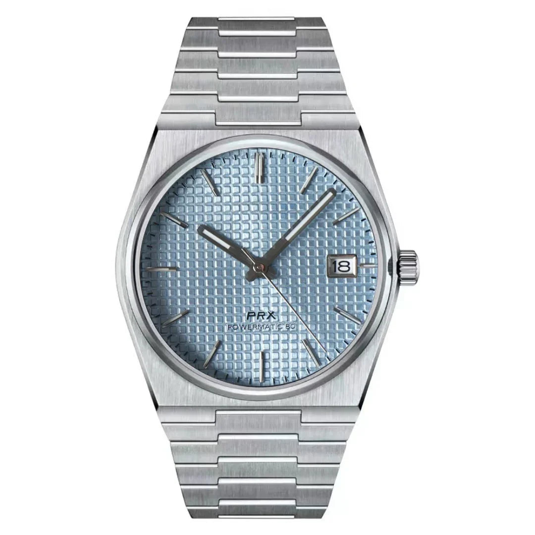 Tissko PRX Ice Blue de HW Design, reloj de caja integrada de 40 mm con esfera azul, acero 316L y cristal de zafiro