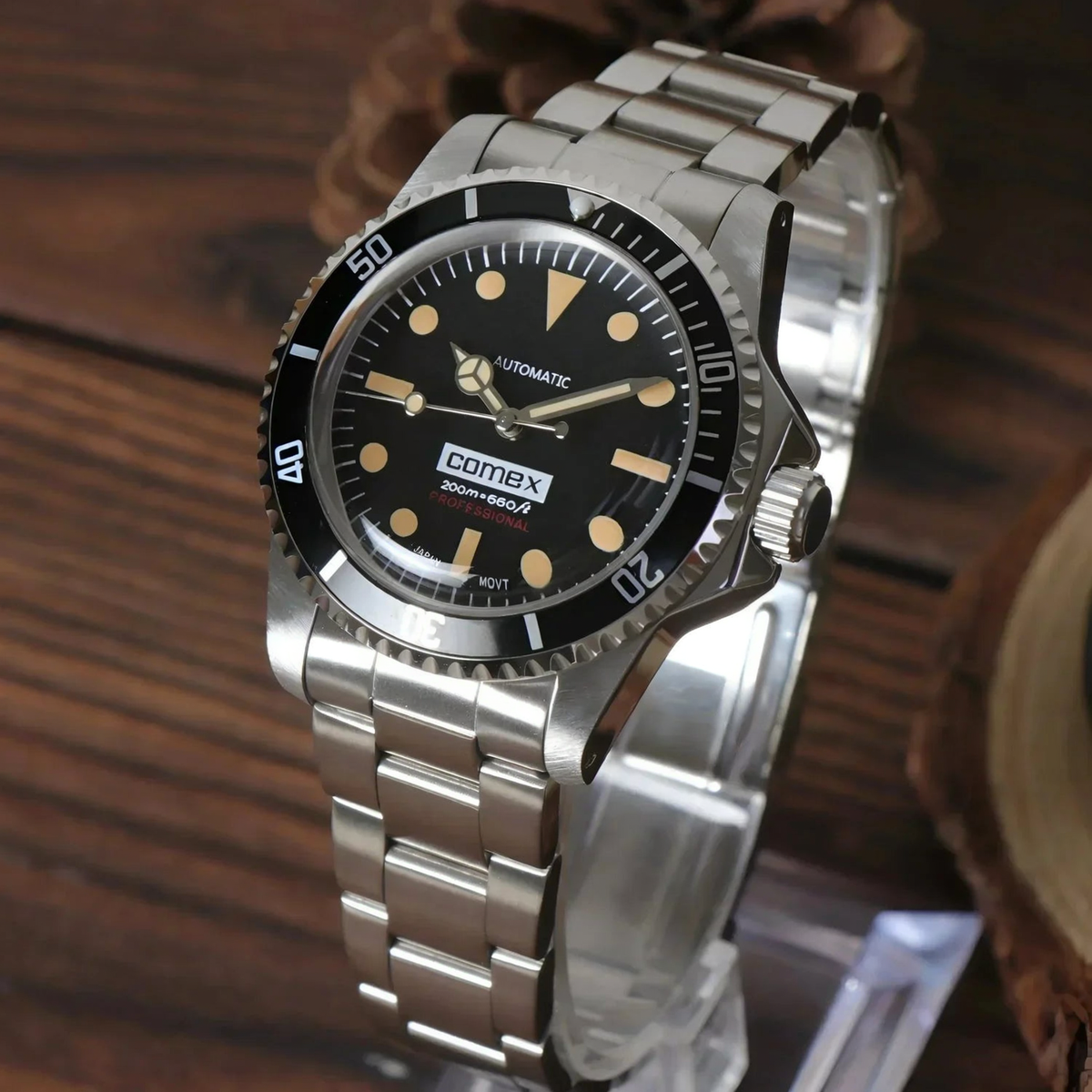 Seikmariner Black Vintage de HW Design, reloj diver de 40 mm con esfera negra, caja de acero 904L y cristal de zafiro