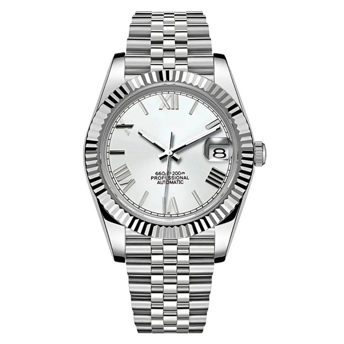 Dateko White Roman de HW Design, reloj de vestir de 36 o 39 mm con esfera blanca, caja de acero 316L y cristal de zafiro