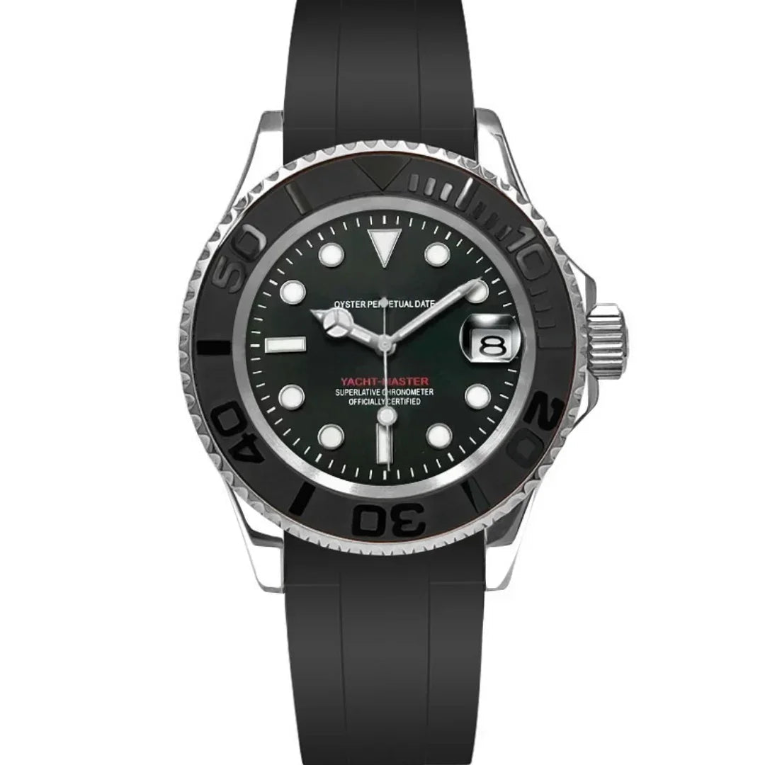 Seikmariner Yatch Master Black de HW Design, reloj diver de 40 mm con esfera negra, caja de acero 904L y cristal de zafiro
