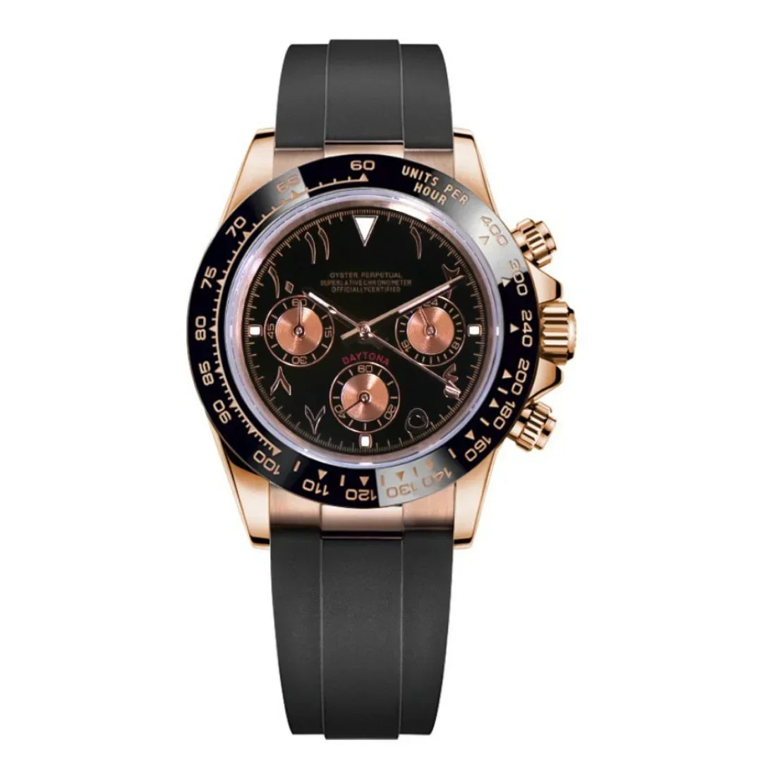 Seiktona Arabic Rose Gold de HW Design, cronógrafo de 40 mm con esfera de oro rosa, caja de acero 904L y cristal de zafiro